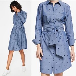 Boden Blue chambray Polka Dot Shirt Dress NWT